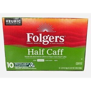 Folgers Half Caff Medium Roast Coffee Keurig K Cups 10 ct 2.80oz NIB BB 11/2026